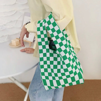 Checkered Woven Tote Bag