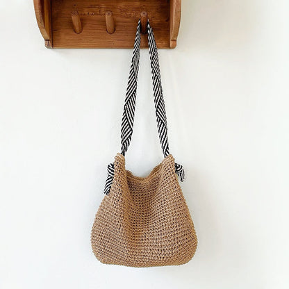 Artistic Stripes Knotted Strap Straw Bag