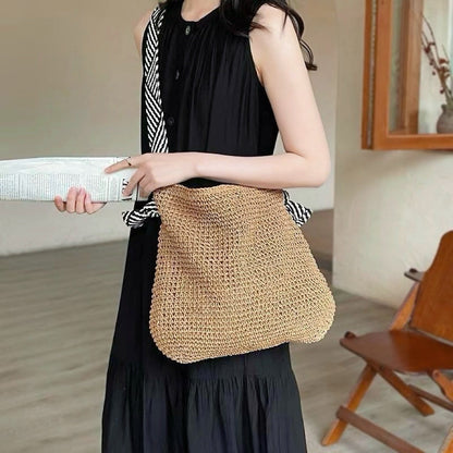 Artistic Stripes Knotted Strap Straw Bag