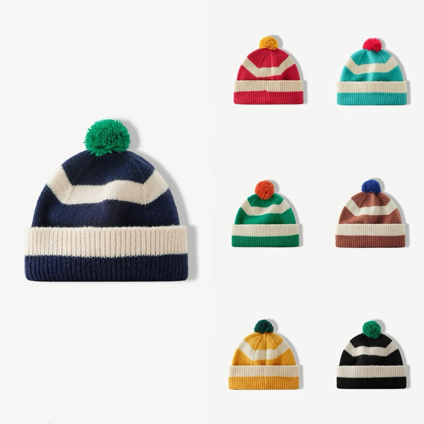 Stripe Knitted Pompom Beanie