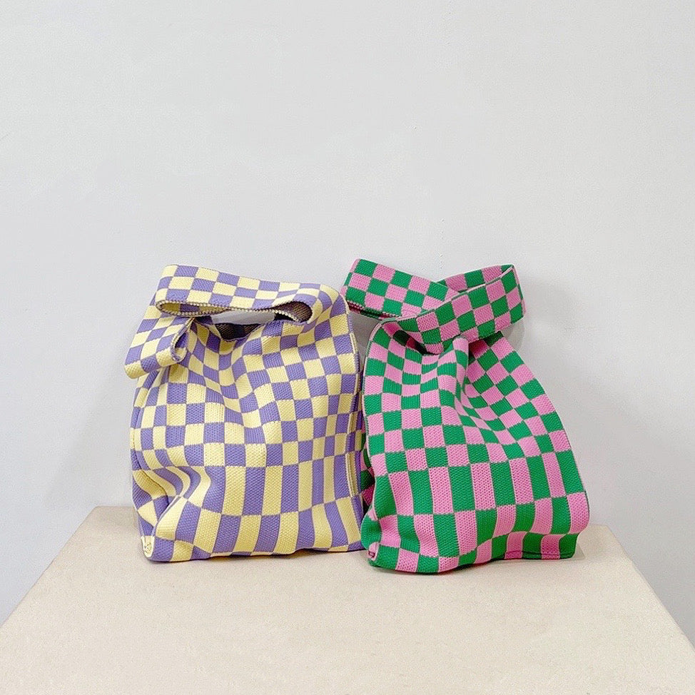 Checkered Woven Tote Bag