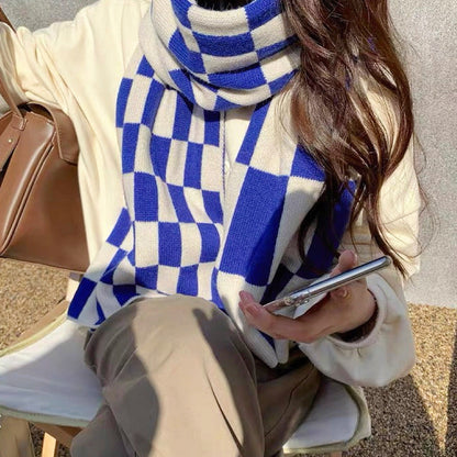 Thick Checkered Wool Scarf