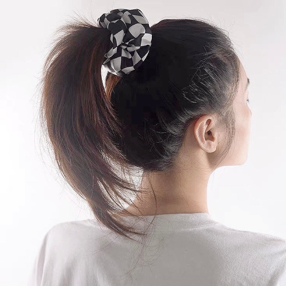 checkerboard satin scrunchie