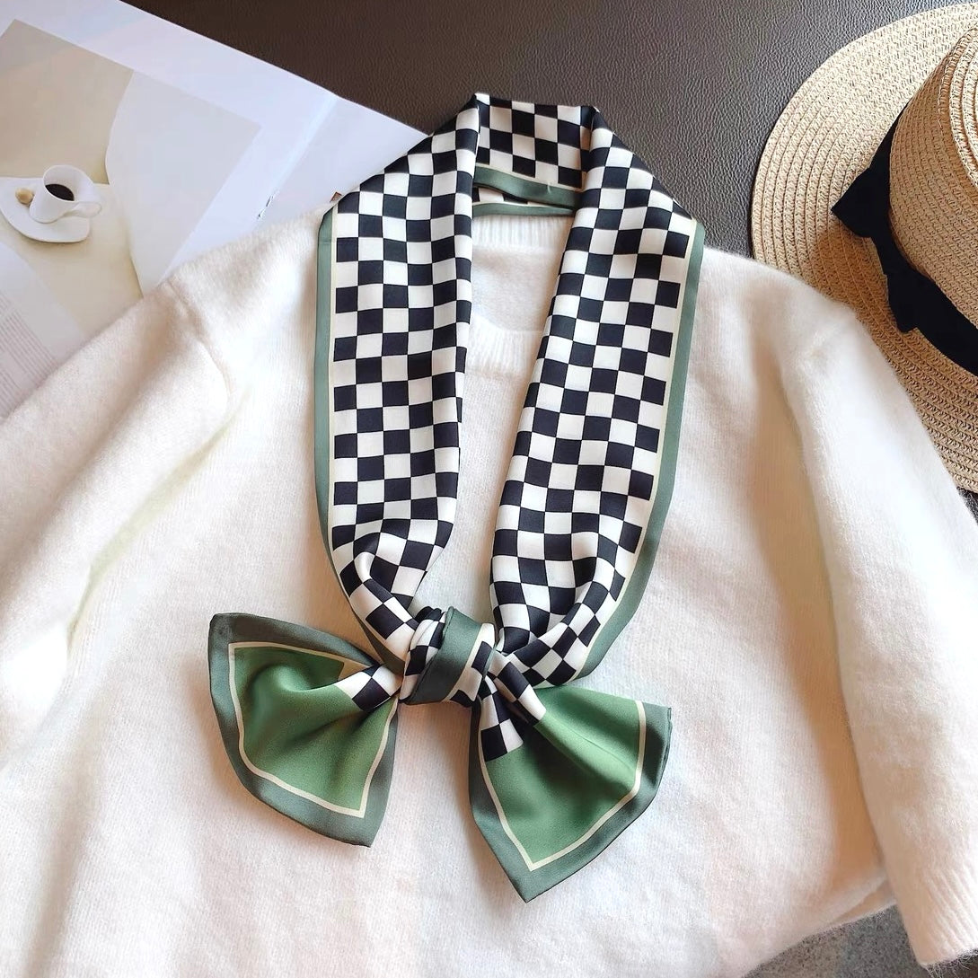 Checkerboard Satin Skinny Scarf