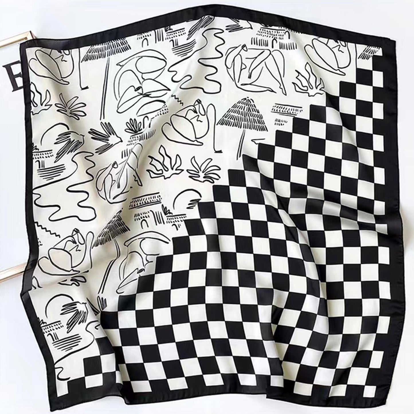 Checkered Double Pattern Square Scarf