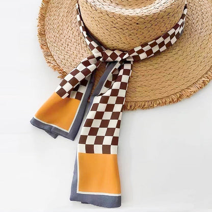 Checkerboard Satin Skinny Scarf