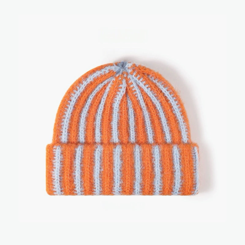 Striped Fluffy Knit Beanie