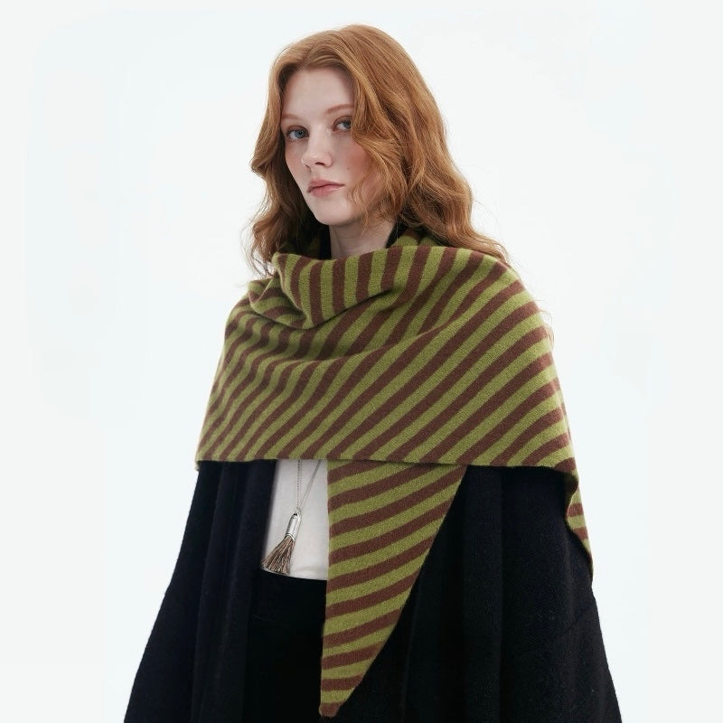 Striped Wool Triangle Scarf Shawl