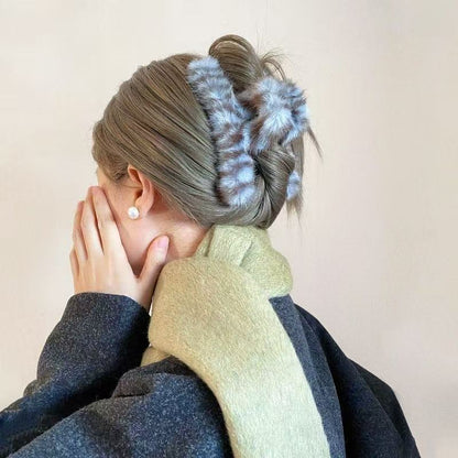 Fluffy Striped  Hair Claw