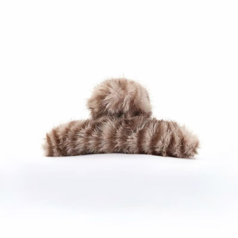 Fluffy Striped  Hair Claw
