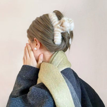 Fluffy Striped  Hair Claw