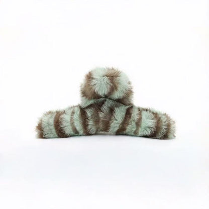 Fluffy Striped  Hair Claw
