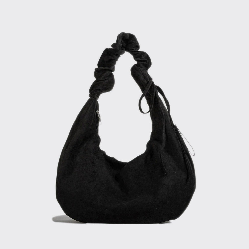 Ruched Strap Suede Hobo Bag