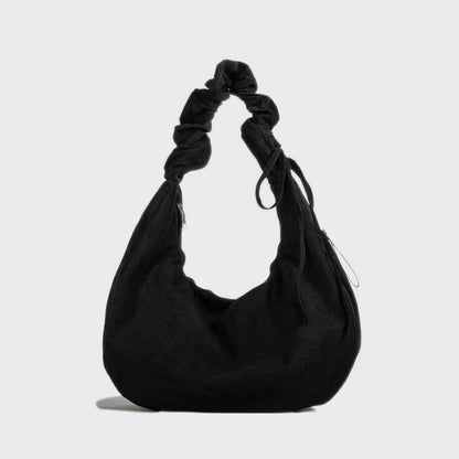Ruched Strap Suede Hobo Bag