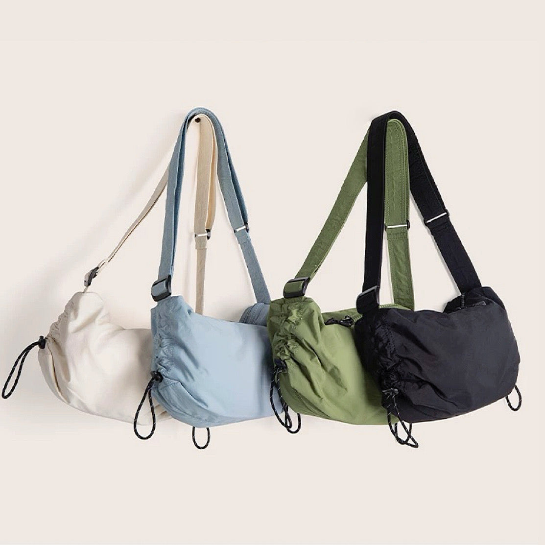 Pleated Drawstring Crossbody Bag