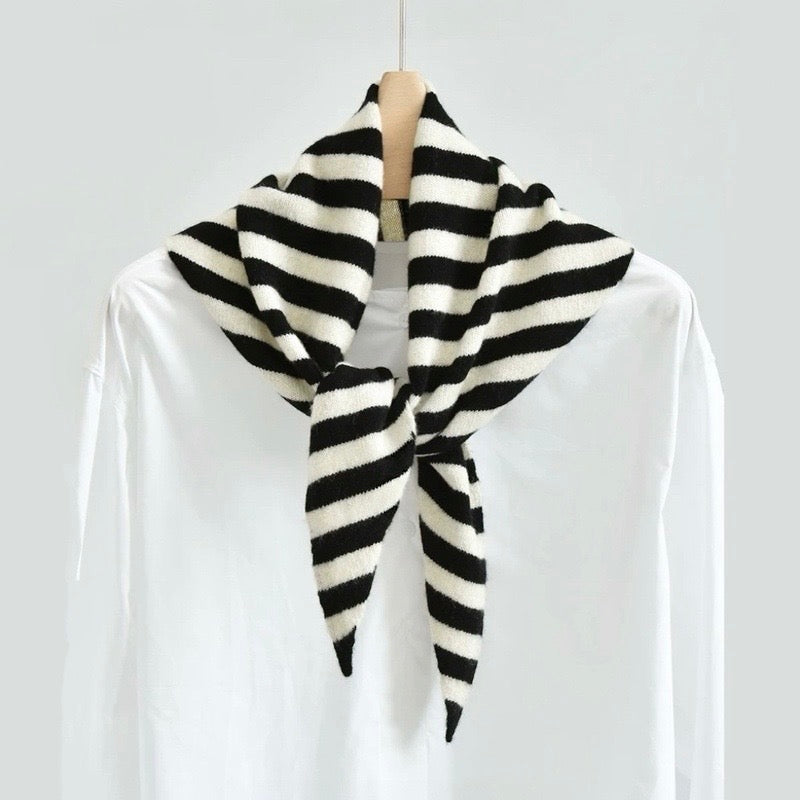 Striped Knit Triangle Scarf
