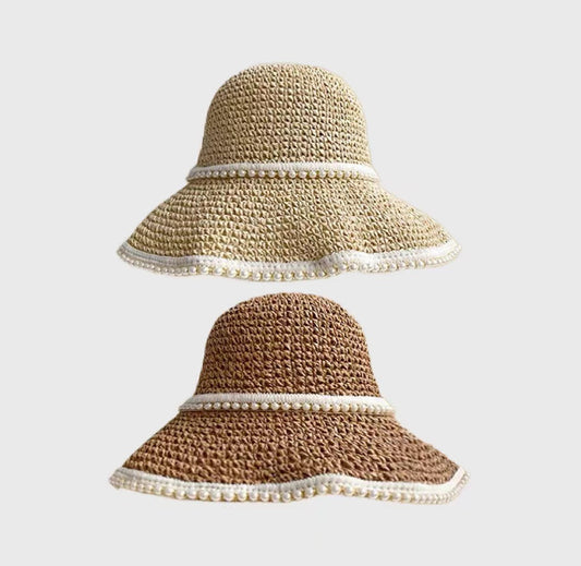 pearl foldable straw hat