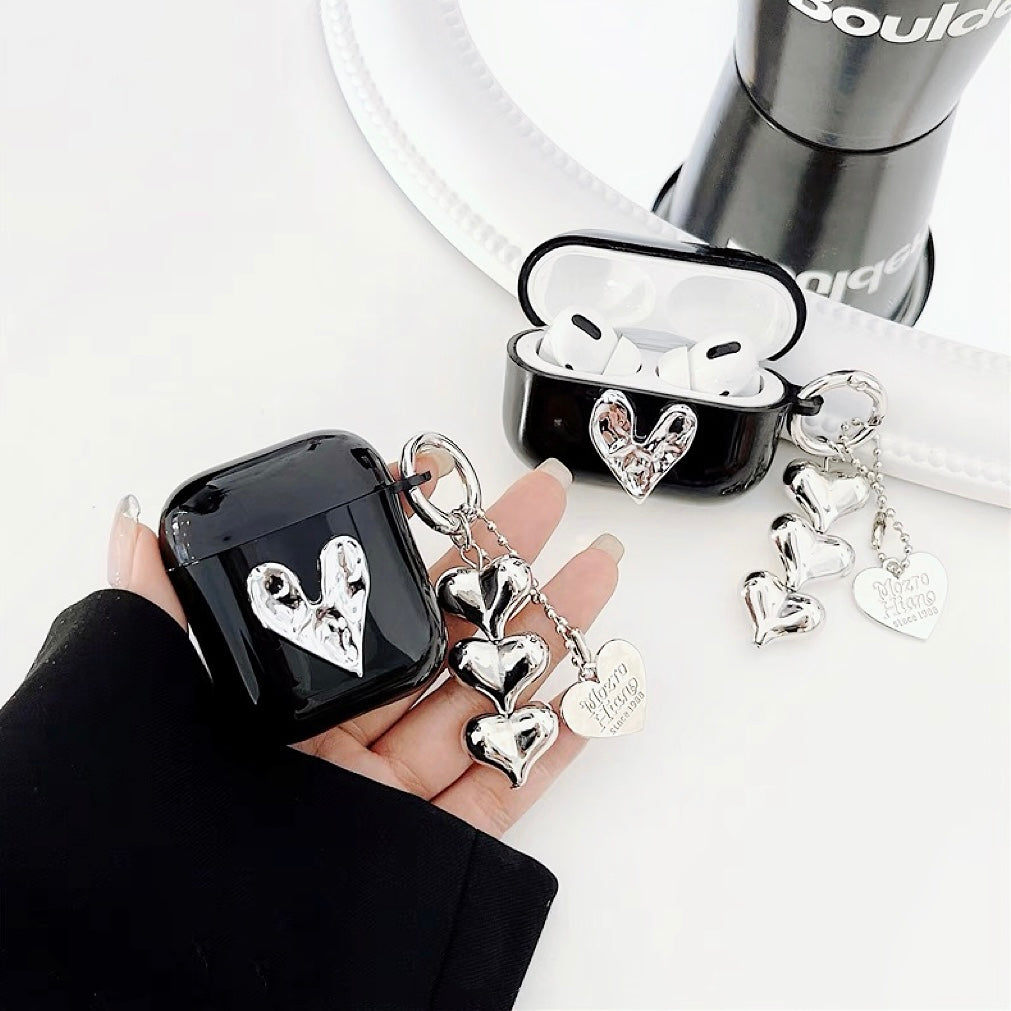 Black AirPods case cover With Silver Heart