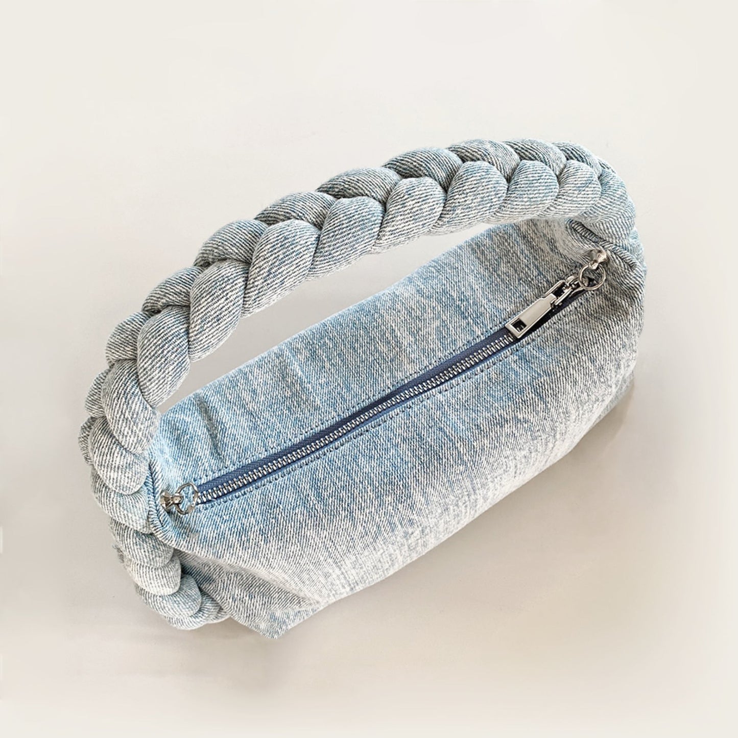 Braided Handle Denim Handbag