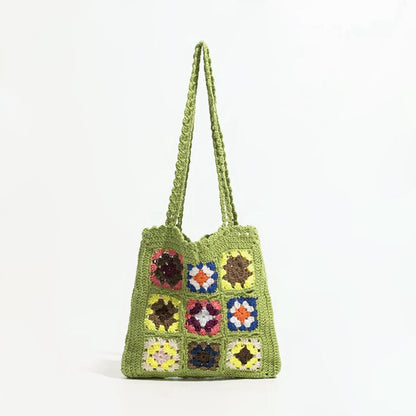 Handmade Crochet Flower Grid Shoulder Bag