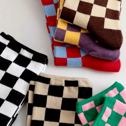 Close-up of Checkerboard Colored Socks, showcasing the pattern detail.