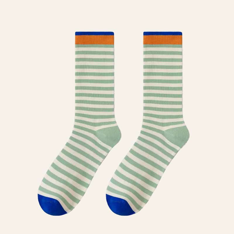 Front view of Chromatic Stripe Socks in sage green, ideal for workouts and commuting.