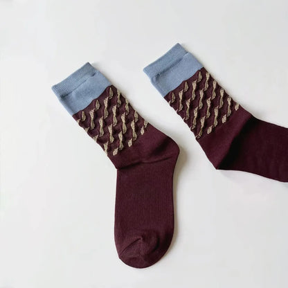 Front view of Classical Wave Rhythm Socks in brown, easy to pack for travel and errands.