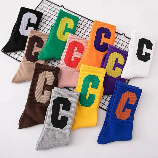 Assortment of 10 Cool C Socks in various colors, each with a contrasting C letter, great for daily.