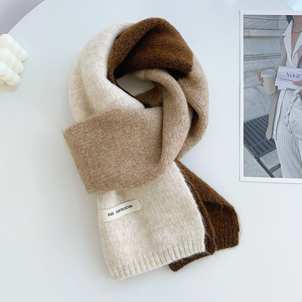 Folded view of Cozy Splicing Color Scarf in beige, easy for travel packing and gifting.
