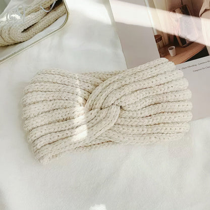 Close-up of Crochet Velvet Twist Headband in white, easy for workdays and special occasions.