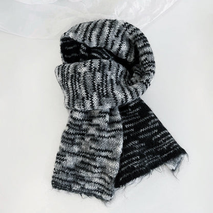 Close-up of Dual-Sided Aurora Texture Soft Scarf in gray and black, great for office layering and commuting.