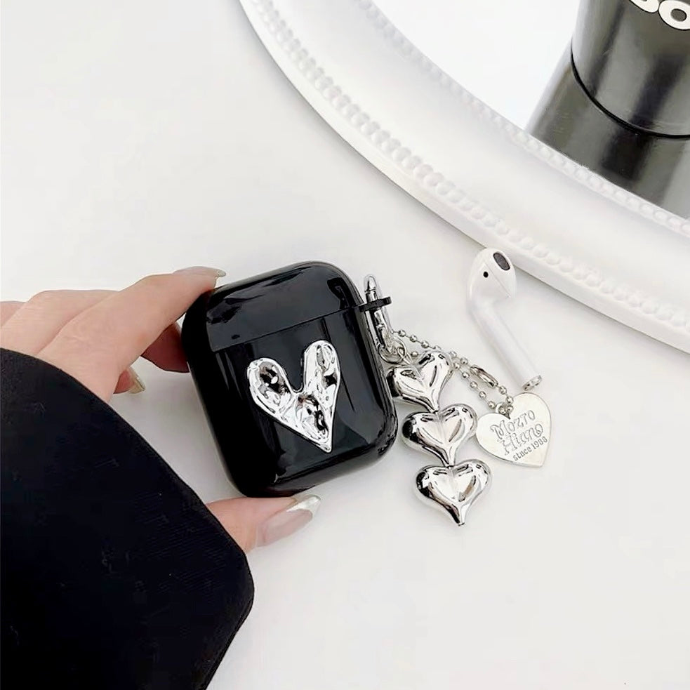 Black AirPods case cover With Silver Heart