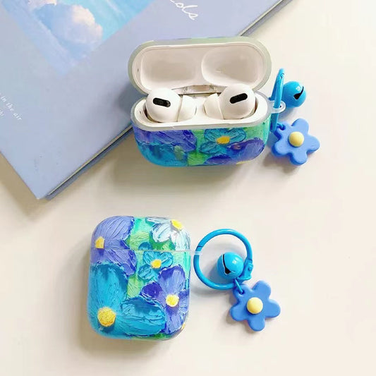 Oil Painting Flower AirPods Case Cover in Blue