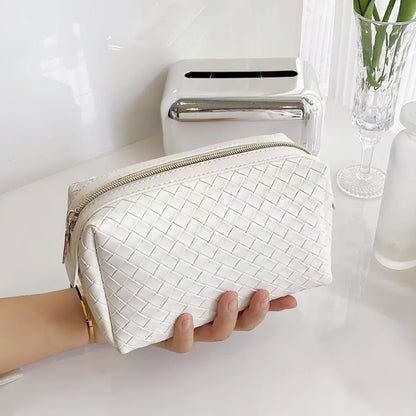 Woven Leather Makeup Bag