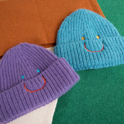 Smiley Ribbed Knit Beanie