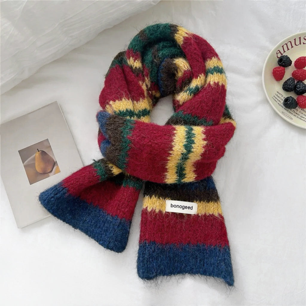 Folded view of Fuzzy Nature Inspired Scarf in burgundy, great for office layering and commuting.