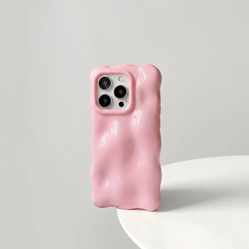 Pink aesthetic wavy phone cover made of soft-touch 3D silicone for a minimalist look.