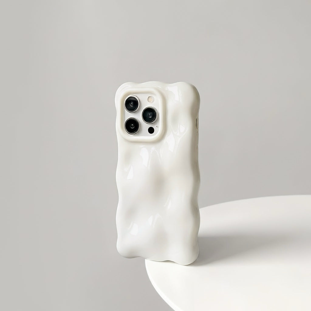 Cream white 3D wavy silicone case with a soft gummy feel, perfect for a fresh aesthetic.