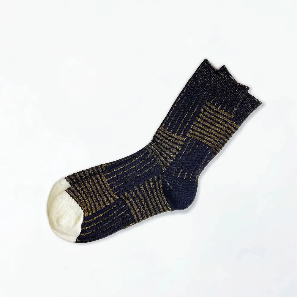 Angled view of Matrix Stripe Socks in black, great for daily wear and lounging.