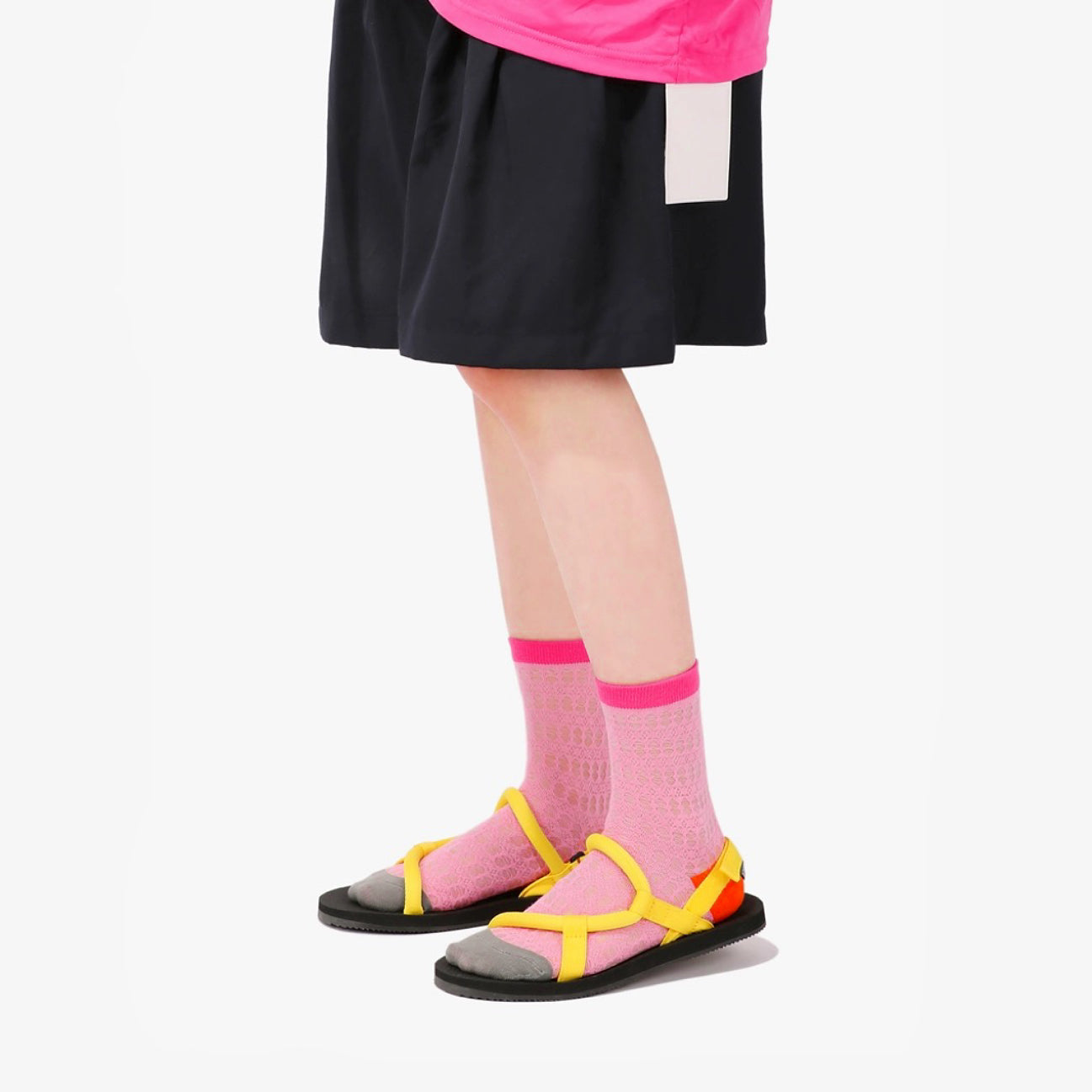 Flat lay of Mesh Gauze Colored Socks in pink, great for daily wear and lounging.