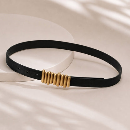 Front view of black Notes Lady's Belt, stylish design for daily wear