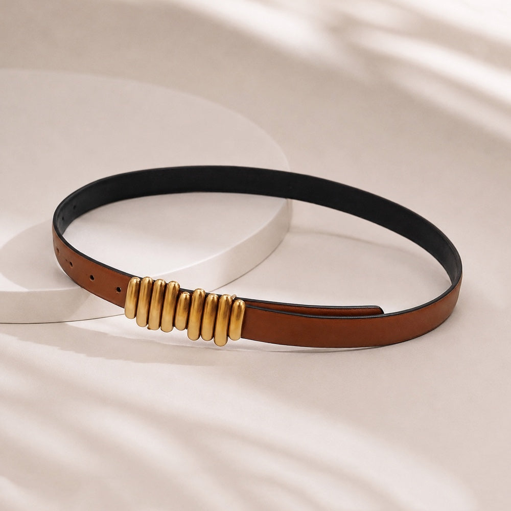 Front view of brown Notes Lady's Belt, versatile matching for daily wear