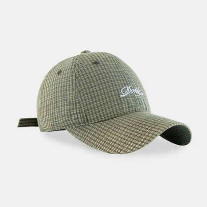 Front view of green Plaid Chill Cap, features traditional plaid motifs on a premium, breathable cotton base.