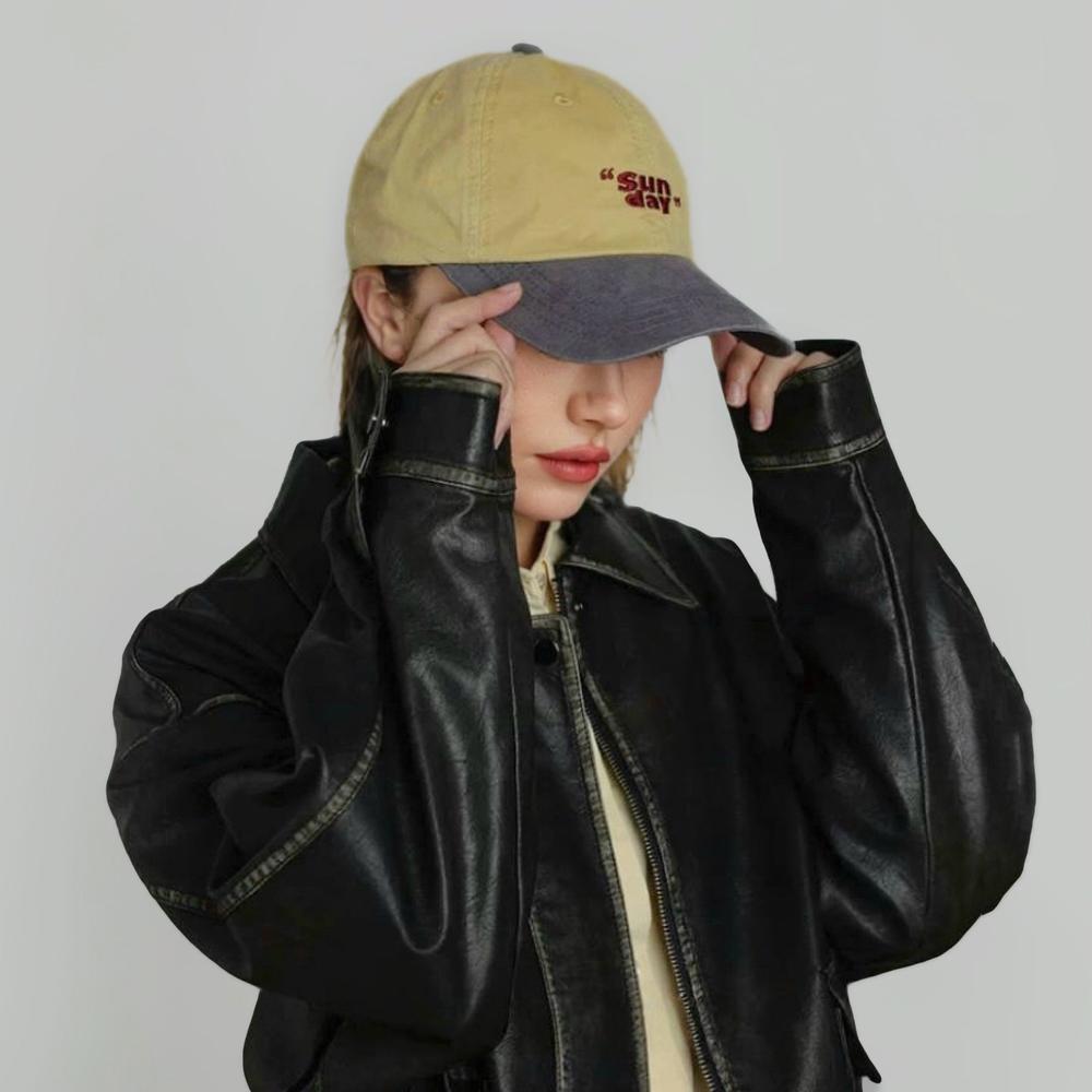 Side view of Model wearing yellow Sun Day Cap. Lightweight cotton blend designed for maximum comfort and style.