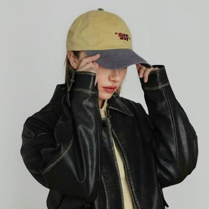 Side view of Model wearing yellow Sun Day Cap. Lightweight cotton blend designed for maximum comfort and style.
