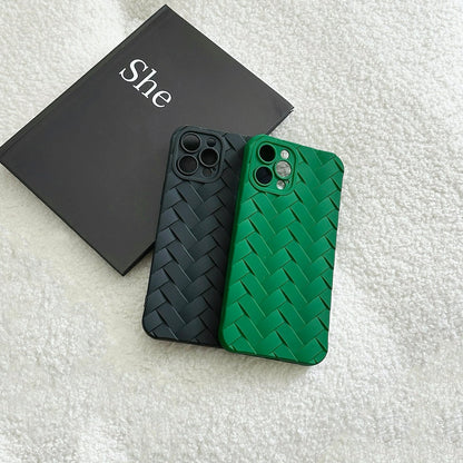 Two woven texture cases in dark grey and green, presented on a clean white surface.