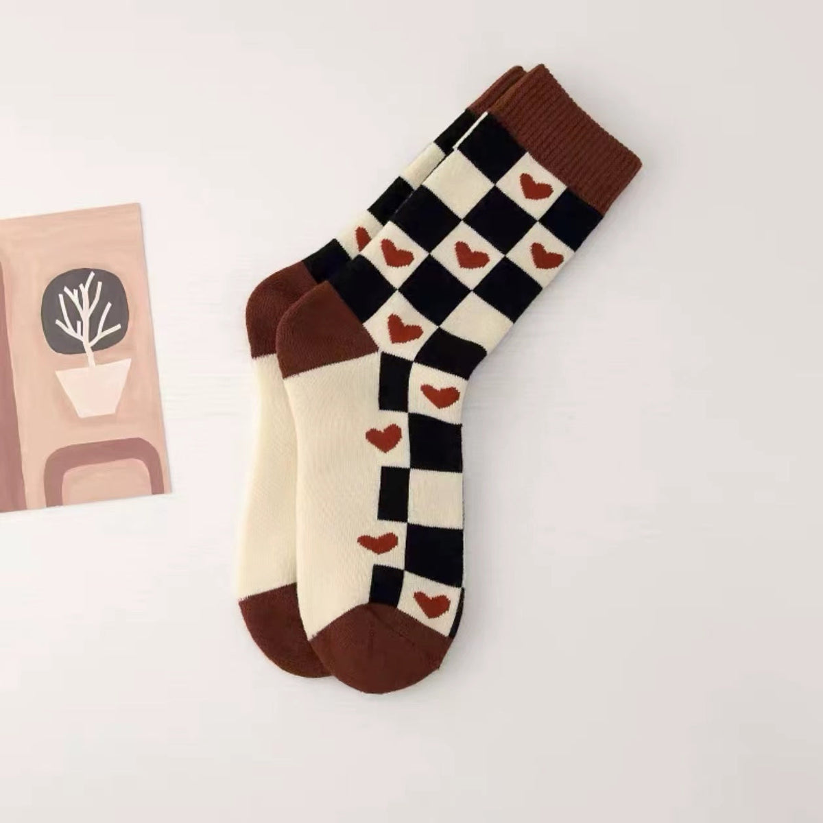 Close-up of Thick Retro Socks with heart pattern, ideal for workouts and commuting.