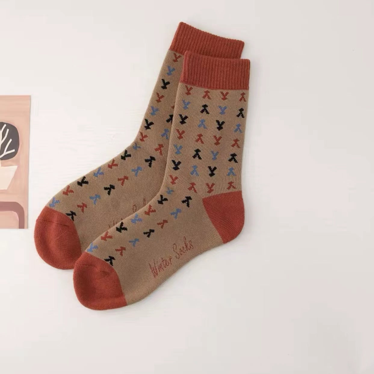 Folded view of Thick Retro Socks in brown vintage vibes, great for daily wear and lounging.