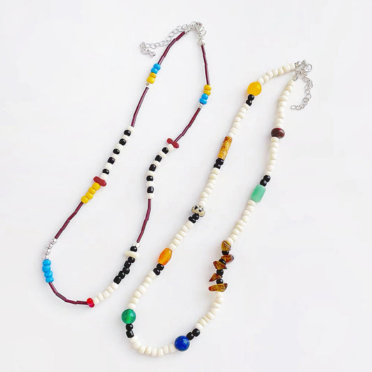 Front view of  two Vivid Hue Beads Necklaces shown together , great for everyday outfits.
