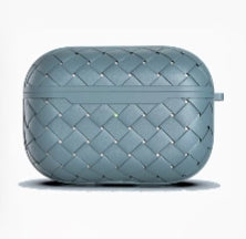 Folded view of Woven AirPods Case Cover in grey blue, easy to carry for commutes and errands.